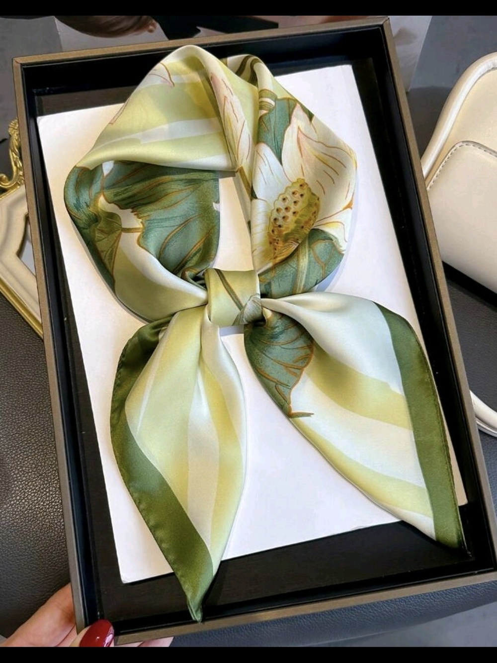 Silk Floral Print Neck Scarf - Green